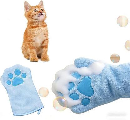 Paw Bathing Towel for Cats Puppy, Machine-Washable Reusable Pet Grooming Towel - Soft, Absorbent Quick-Dry Bath Mitt for Dirt Odor Removal, Daily Care & Travel -Blue