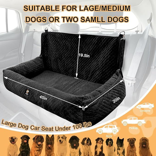 Sephyroth Dog Car Seat for Large Dogs Under 100LBS,Dog Car Bed Washable Pet Travel Safety-Black