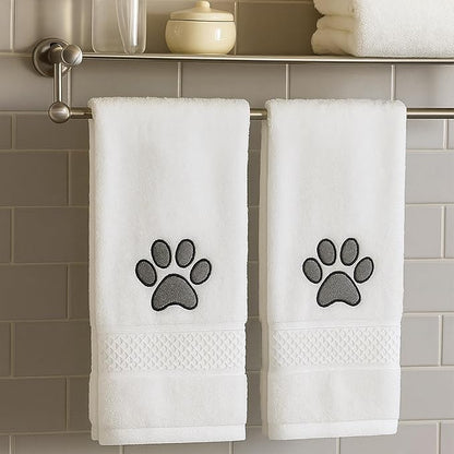 2 Pcs Dog Paw Hand Towels Beige Bathroom Decor 13 x 29 Inch 100% Cotton Embroidered Soft Hand Towels Absorbent Farmhouse for Kitchen Restroom