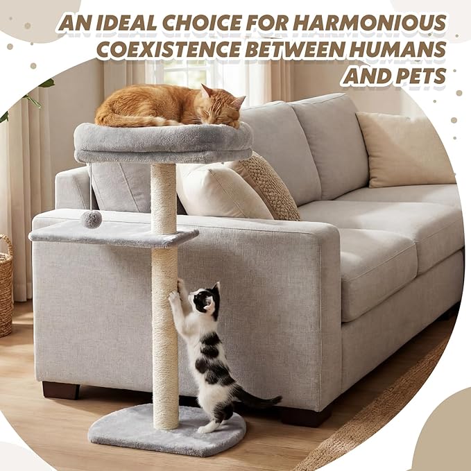 Geelin 39” H Cat Tree Tower with Thick Scratching Posts Sisal 11.8 x 15.7” Cat Bed for Sofa Side for Indoor Large Cats and Kittens Adjustable Height Easy Assembly Heavy Duty, Grey