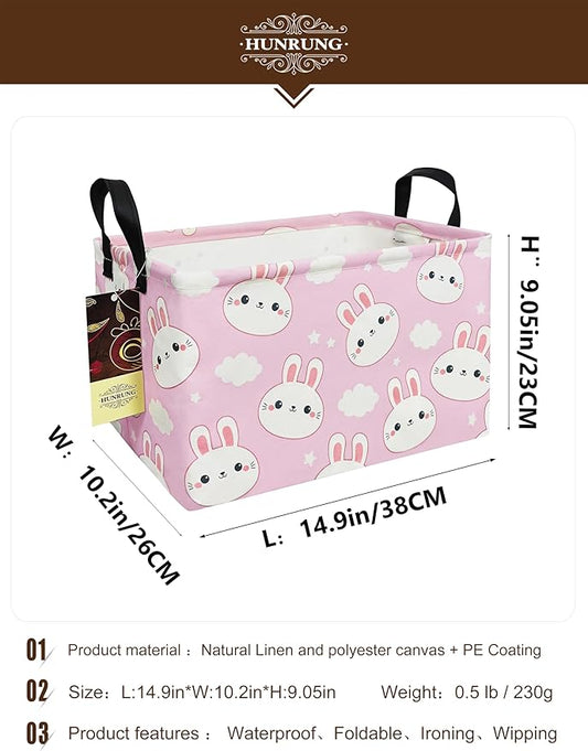 HUNRUNG Rectangle Storage Basket Cute Canvas Organizer Bin for Pet/Children Toys, Books, Clothes Perfect for Rooms/Playroom(REC-Cute Rabbit)