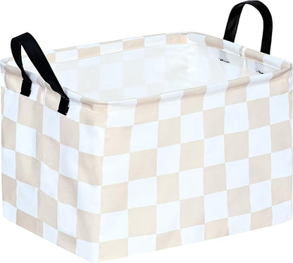 Beige Check Storage Basket Baby Toys Organizer Bins Decorative Gifts Bakset Waterproof Nursery Hamper Women Storage Cube Kids Laundry Basket for Home/Dorm/Kitchen/Pet/Office/Closet/Shelf/