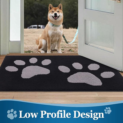 Buganda Dog Door Mat for Muddy Paws, Absorbent Dirt Trapper Washable Indoor Doormats, Non Slip Low-Profile Mud Mat for Dogs, Front Entrance Doormat for Inside Floor (47x24 Inches, Black and Grey)