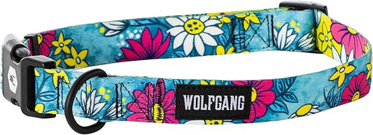 Wolfgang Heavy Duty, Adjustable Dog Collar with Quick Release Nylon Buckle for Walking & Training, LazyDaisy Print, Large