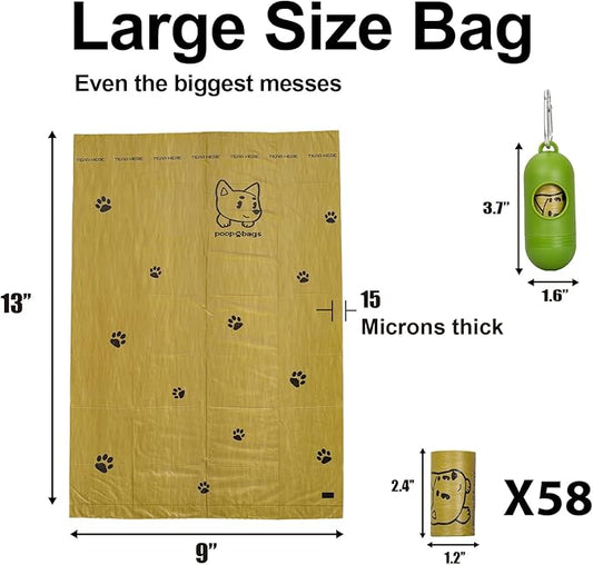 Scented Dog Poop Bags With Dispenser, Strong and Leak-proof Waste Bags for Pets, 870 Count (58 Packs of 15), 13 Inch x 9 Inch (Khaki)