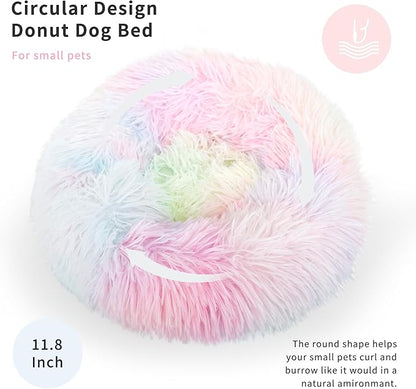 Guinea Pig Bed for Cage Plush Calming Hideout, Warm Rabbit Bed for Hamsters Hedgehogs Ferrets Dwarf Rabbits and Other Small Animals 11.8 inch Rainbow
