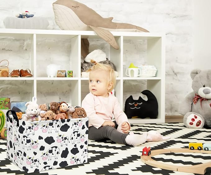 Rectangular Kids Storage Gift Basket - Baby Storage Bin Organizer - Cute Kids Toy Shelf Book Basket Room Decor (Cow)