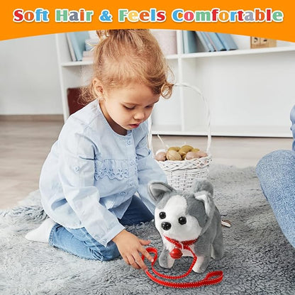 Plush Husky Toy Puppy Electronic Interactive Dog - Walking, Barking, Tail Wagging, Stretching Companion Animal for Kids Toddlers