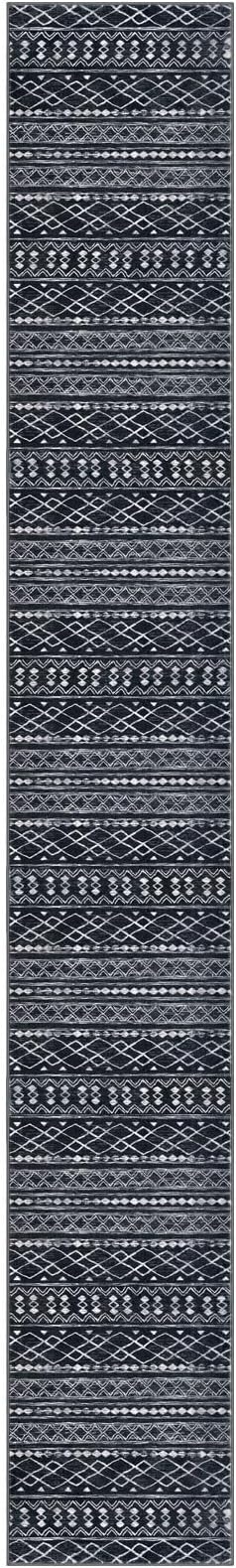 KUTA Long Hallway Runner Rug 2.6x18 Non-Slip Washable, Moroccan Vintage Black Boho Kitchen Rugs Ultra Soft Distressed Geometric Floor Carpet Runners for Bedroom Laundry Stairway Entryway