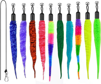 miwoowim Feather Cat Toys, Replacement Wand Refills, Assorted Colors (10 Worms Refill)