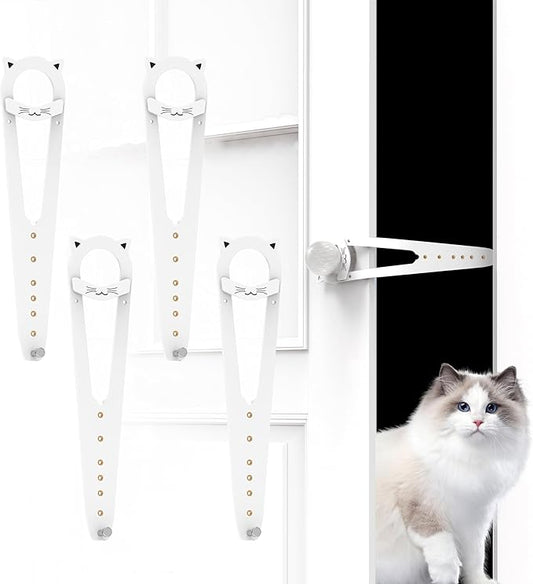 Neobay Cat Door Latch with Stabilizer, 7 Sizes Adjustable Cat Door Holder Latch to Keep Dog Out of Litter Box, No-Drill Alternative of Pet Gates and Interior Pet Door, White, 4 Packs
