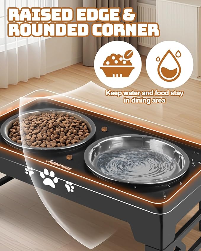 Elevated Dog Bowls for Small Dogs and Cats, Dog Feeder with 2 Thick 5.5" Stainless Steel Dishes, Non-Slip 2 Heights Adjustable to 2.6"-5.3"