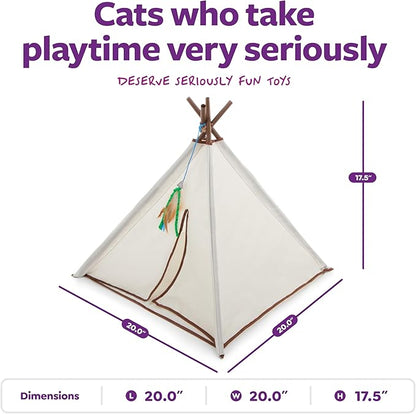 SmartyKat Kitty Camp Crinkle Cat Tent Hideaway, Collapsible Tent with Detachable Feather Toy for Privacy & Play for Cats & Kittens, Beige, One Size