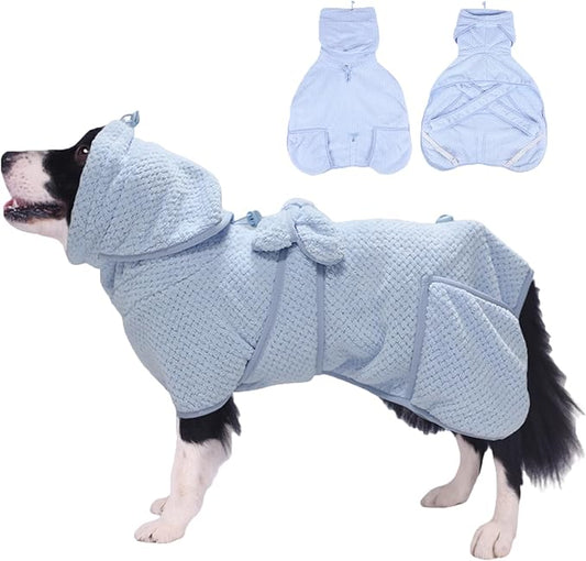 Super Absorbent Dog Bathrobe Pineapple Soft Fast Drying Dogs Towel Robe Adjustable Drying Coat for After Bath with Hood (Pineapple Blue, Large)