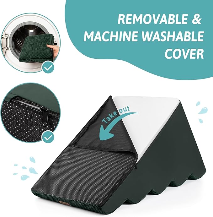 Wide Dog Stairs for Small Dog 19.7" H, Pet Step for Puppy, Older Cat, Curved Ramp for Bed, Durable Anti-Slip Ladder with High Density Foam, 4 Step, 17.7x28x19.7 inch, Dark Green