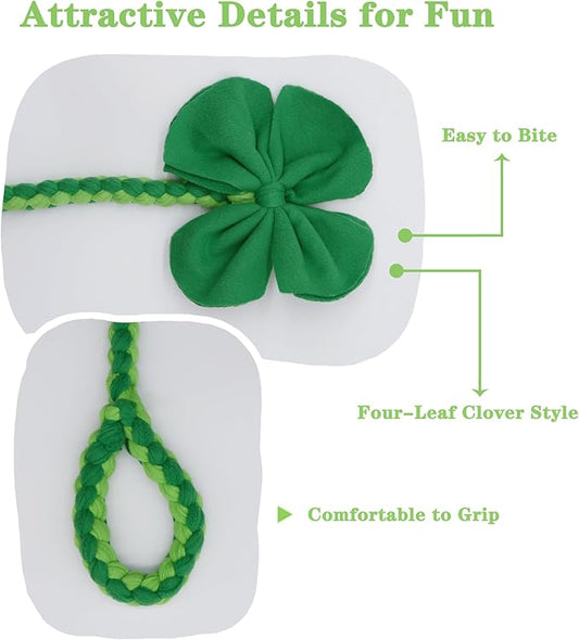 Baba&Nana Braided Fleece Dog Tug Toy, 2026 St. Patrick's Day Gifts for Your Furry Dog Friend, Assorted Colors Tug Rope Toys, Interactive Tug of War Toy for Agility Dogs (Four-Leaf Clover Style)