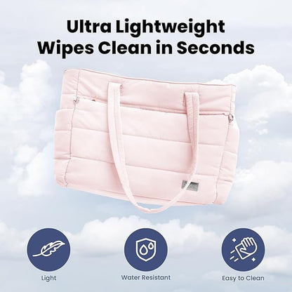 rubyloo Puffer Dog Travel Bag for Dog Moms – Doggy Diaper Bag with Pet Bowls & Food Storage or Everyday Puffy Tote – Doggy Mom Gifts for Women – Lightweight, Travel-Ready Gift for Pet Lovers - Pink