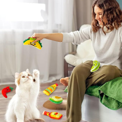 L1rabe Mexican Catnip Stuffed Toys - Summer Gift 6Pcs Cinco de Mayo Carnival Funny Cat Toys for Cat Lovers, Carnival Sause Avocado Indoor Kitten Chew Bite Kick Interactive Pet Supplies Kitten