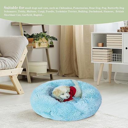 Calming Dog Bed for Small Dogs Cats, Kitty Puppy 23'' Round Anti-Anxiety Warm Fluffy Plush Faux Fur Bed, Soft Anti-Slip Donut Washable Small Pet Bed, Cozy Cat Puppy Bed, Fits up to 30 lbs Pets