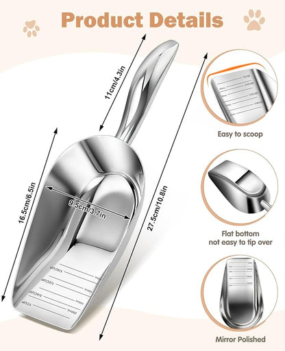 Stainless Steel Cat-Dog Food-Scoop Measuring 1-Cup, Pet Food Scoop with Measuring Lines For Dogs, Cats, And Kitchen Use, Dishwasher Safe