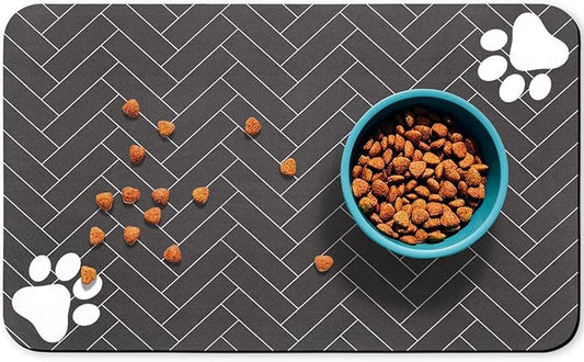 Dog Food Mats,Cat Absorbent Water Bowl Feeding Mats Pet Placemats for Food and Water Gray Wood 17 * 30 inch