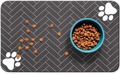 Dog Food Mats,Cat Absorbent Water Bowl Feeding Mats Pet Placemats for Food and Water Gray Wood 24 * 32 inch