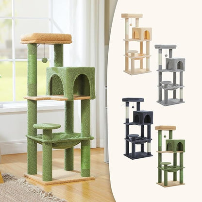 MUTTROS Cactus Cat Tree for Indoor Cats, 44.5" Multi-Level Cat Tower with Large Metal Frame Hammock, Cat Condo with 2 Scratching Posts and Top Perch for Small to Medium Cats, Green
