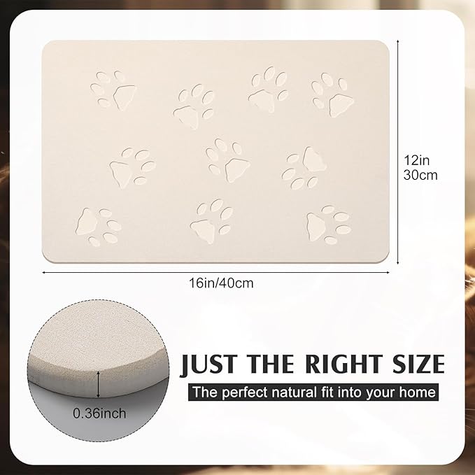 Valentine Dog Gift Stone Mat for Dog Bowl Diatomaceous Earth Absorbent Non Slip Cat Puppy Mat for Food and Water Quick Drying Easy to Clean Placemat for Bowl Dish(Beige,16 x 12 Inch)