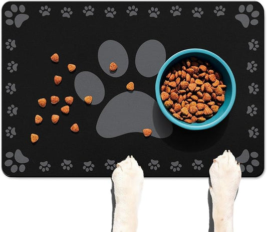 Dog Food Mats for Floor, Absorbent Pet Food Mat - Cat Feeding Mat Quick Dry Dog Bowl Mats for Water Pet Supplies Feeding Placemat 16" x 24" Black