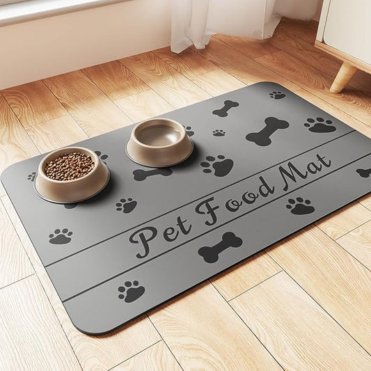 Pet Feeding Mat-Absorbent Pet Placemat for Food and Water Bowl, with Waterproof Rubber Backing, Quick Dry Water Dispenser Mat for Dog and Cat (24"x16", Bones)