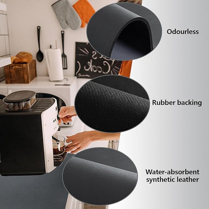 Quick Dry Coffee Maker Mat, 15" x 19" Water Absorbent Kitchen Countertop Mat With Rubber Backed, Non-Slip Large Dish Drying Mat for Kitchen Counter Home Table Coffee Bar (Gray)