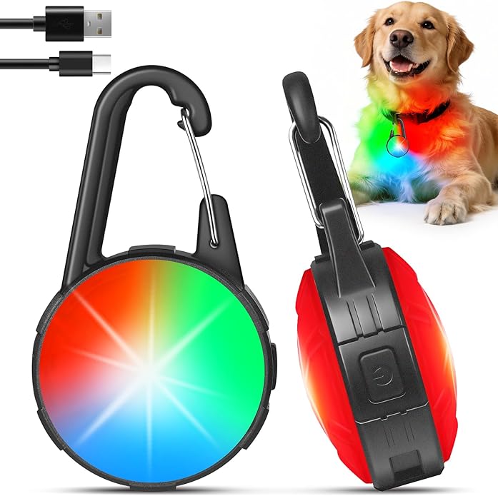 Double Sided Dog Collar Light, 6 Modes LED Pet Collar Clip On, IP68 Waterproof with Rechargeable Safety Light, 2 Pack Dog Lights for Night Walking, Camping, Running, Cycling
