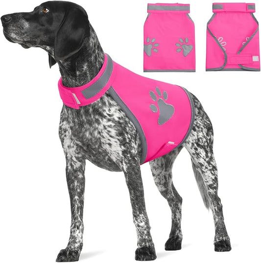 SUNFURA Dog Reflective Safety Vest, High Visibility Adjustable Dog Hunting Harness Vest for Outdoor Activity & Night Walking, Breathable Pet Jacket for Small Medium Large Dogs (Pink, L)