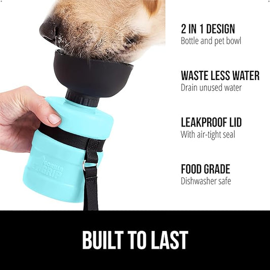 GORILLA GRIP Dog Water Bottle, Portable Water Bowl Dispenser for Dogs, 12 oz Leak Proof Pet Travel Squeeze Bottles Food Grade Silicone, Stocking Gifts for Pets to Go Puppy Essentials, Turquoise