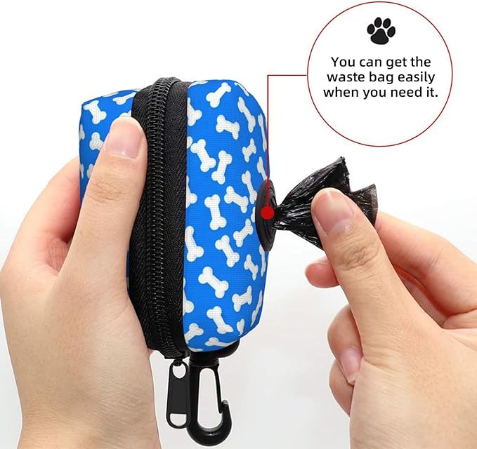 Dog Poop Bag Holder for Leashes - Lightweight Pet Waste Bags Dispenser Doggy Zippered Pouch for Puppy Walking Accessories(Dog Bones)