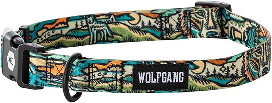 Wolfgang Heavy Duty, Adjustable Dog Collar with Quick Release Nylon Buckle for Walking & Training, WildWolf Print, Medium