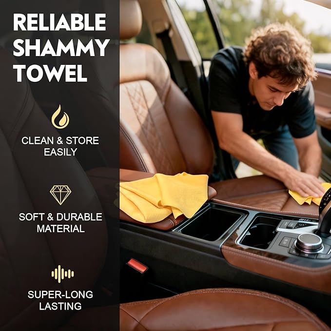 Premium Shammy Cloth for Car Drying 2pk (26”x17”)-Super Absorbent Chamois Towel for Car-Reusable Shammy Towel for Car, Bathroom,Pets, Dust Remove, No Spots/Streak/Scratch
