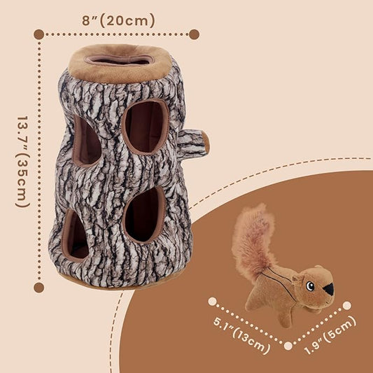 Laifug Hidden Squirrel Plush Dog Toy， Interactive Squeaky Dog Toy Hide and Seek, XL