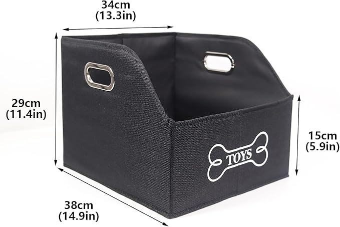 Geyecete Wooden Handle Soft Felt Storage Bin Organizer - Decorative Rectangular Pet Supplies Storage Basket/Bin - Black