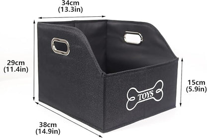 Geyecete Wooden Handle Soft Felt Storage Bin Organizer - Decorative Rectangular Pet Supplies Storage Basket/Bin - Black