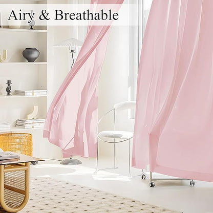 NICETOWN Non-See-Through Privacy Pink Sheer Curtains 96 inches Long 2 Panels for Girls Room, 52" Wide Grommet Window Drapes for Nursery- Home Decoration Light Filtering Elegant Window Treatment
