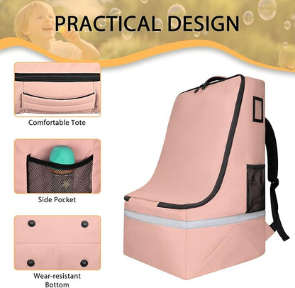 LARIPOP Car Seat Travel Bag for Airplane Gate Check Approved, Padded Backpack with Adjustable Straps, Reflective Strips & Protective Feet for Infant Convertible Booster Seats, Flesh