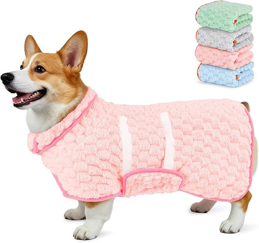Glittme Dog Bathrobe for Drying Dogs, Super Absorbent Fleece Dog Towel Robe, Adjustable Dry Coat for Large Medium Small Dogs, Warm Pet Drying Vest for After Bath, Swimming, Muddy Walks & Car Travel