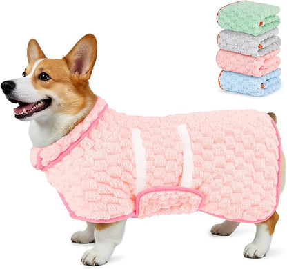 Glittme Dog Bathrobe for Drying Dogs, Super Absorbent Fleece Dog Towel Robe, Adjustable Dry Coat for Large Medium Small Dogs, Warm Pet Drying Vest for After Bath, Swimming, Muddy Walks & Car Travel