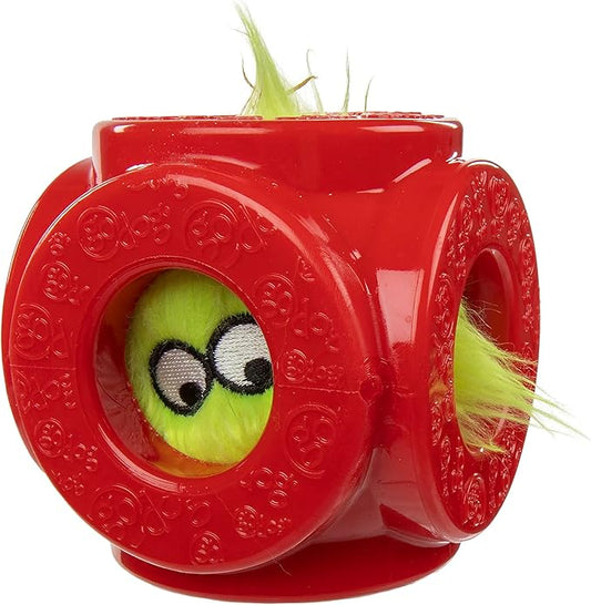 goDog Holiday Collection 2-in-1 Cage Ball Dog Toy with Furballz Squeaky Plush Dog Toy - Red, Small