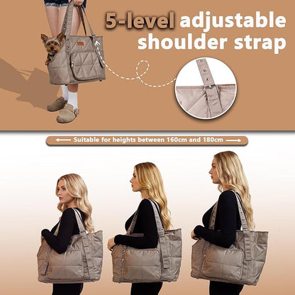 Dog Purse Carriers for Small Dogs and Cats Up to 10 lbs,Puppy Carrier with Pockets,Adjustable Shoulder Strap,Hard Bottom Support,Fuffy Tote Bag for Travel
