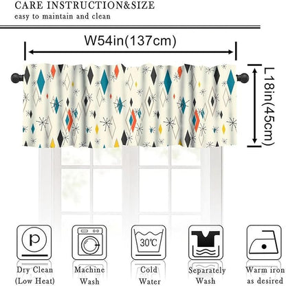 Mid Century Window Valance Curtains, Vintage Modern Abstract Geometric Pattern Retro Atomic Starburst 50s 60s Curtain Valance for Bedroom Living Room Kitchen 54x18inch