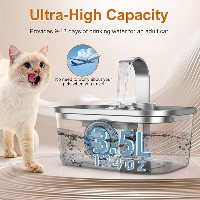 Bobo&Dragon Automatic Stainless Steel Water Fountain for Cat & Dog in Nebula Gray 124oz/3.5L Quiet Faucet Flow Water Dispenser, Fresh Filtered Hydration, Easy Clean, Leak-Proof for Indoor Pets