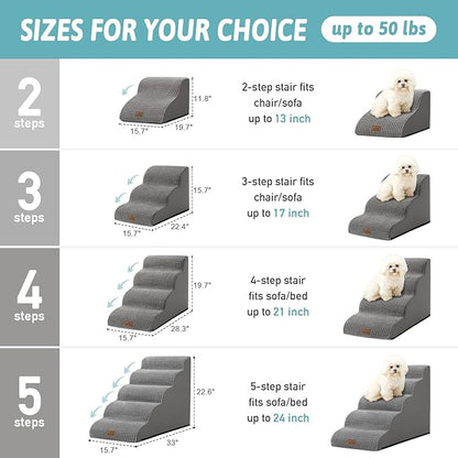 Dog Stairs for Small Dogs 19.7" H, Curved Dog Step for Puppy, Older or Cat, Medium Pet Ramp for Sofa, Couch or Bed, Ladder with High Density Foam, 4 Step, 15.7x28.3x19.7 inch, Dark Grey