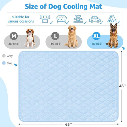 LOOBANI Dog Cooling Mat for Large Dogs - Dog Cooling Pad Durable, Cool Blanket Machine Washable, Large Pet Cool Mat for Outdoor, Indoor (Blue, 48"x65")